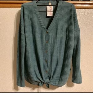 Oversized Button Up Cardigan w/ Knot Tie